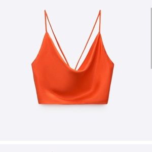 Orange cropped satin top